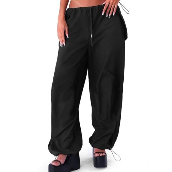 Parachute Pants Drawstring Elastic Waist Loose Baggy Y2K Pants Trousers … - Picture 1 of 10